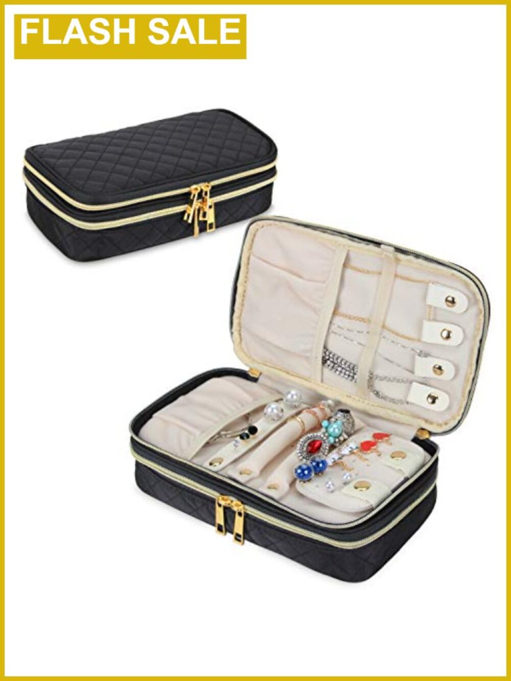 Teamoy Travel Jewelry Case Organizer Storage Box Quilted Black